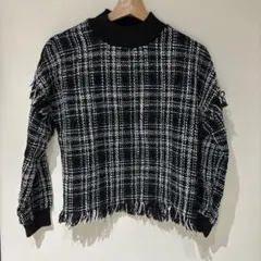 one way チェック柄タートルネックニット