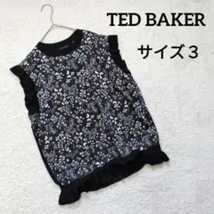 TED BAKER　花柄　ノースリーブ　フリル　サイズ３ ブラック　黒