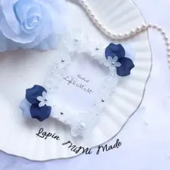 【受注製作】ネイビー クリア ホイップデコ 硬質トレカケース 桜 シルバー 花