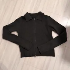 リブ編みブラック長袖セーター フリーサイズ