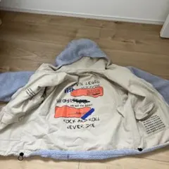 フリースフード付きジャケット ベージュ水色