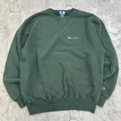 90s　チャンピオン　ヴィンテージスウェット　L　前V　プルオーバー　緑　古着