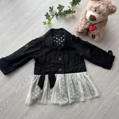ベビーコート　アウター　ドット　チュール　ガーリー　切り替え異素材　リボン　90