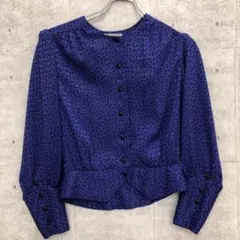 NINA RICCI 古着 メニーボタン 水玉柄 ノーカラー シャイニーブラウスのサムネイル