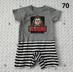 【5901】エクストララージキッズ　半袖ロンパース　70cm ボーダー　グレー