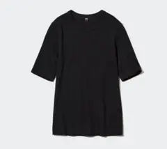 UNIQLO リブクルーネックT（5分袖）　ユニクロ　ブラック