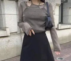 グレー メッシュ トップス
