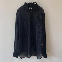コムデギャルソンオムプリュス　シアーシャツ　レース　花柄　黒　L