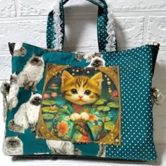 ハンドメイド♥パネル　サイドポケット付きトートバッグ