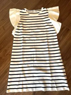 ZARA ストライプ ノースリーブ ワンピース　フリル　マリンスタイル