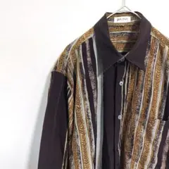 日本製 ストライプ 長袖シャツ 柄シャツ レトロ