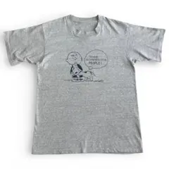 80’s スヌーピー 杢グレー メッセージ Tシャツ シングルステッチ サイズMのサムネイル