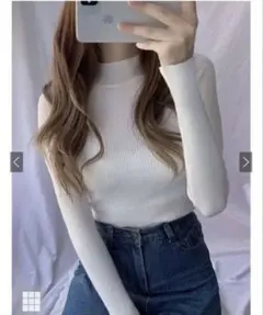 最終値下げハイネックリブニットトップス［Cu441］アイボリー