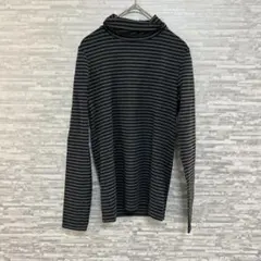 新品・タグ付き　ユニクロ ボーダータートルネックT 長袖 M ダークグレー