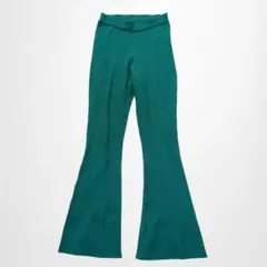 エヴリス カジュアルパンツ リブニット 緑 ウエストゴム 裾フレア 洗える