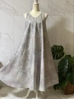 3-1白大島紬リメイク　白大島紬ロングワンピース　白大島紬ジャンパースカート