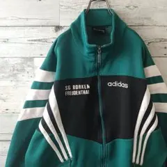 希少☆90s アディダス 刺繍ロゴ チームロゴ トラックジャケット L 黒緑白