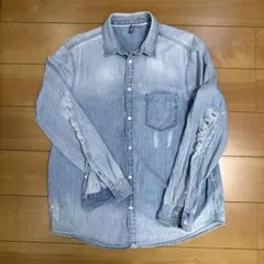 H&M エイチアンドエム デニムシャツ ダメージ加工 Lサイズ