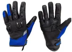 Ｍサイズ 本革 バイク グローブ 手袋 春 夏 スマホ対応 青Ｍ