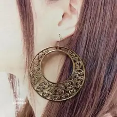 ハンドメイドピアス　No.532 大ぶり　透かしプレート　シルバー