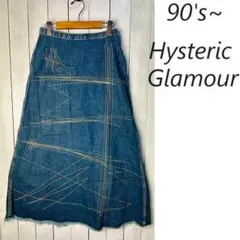90s～ ヒステリックグラマー グランジステッチワーク ロングデニムスカート F