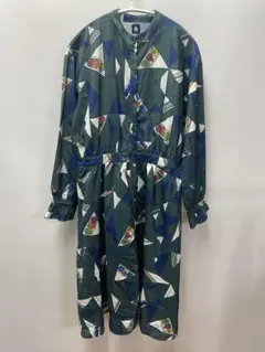 merlot サンドイッチ幾何学柄ノーカラーシャツワンピース　F