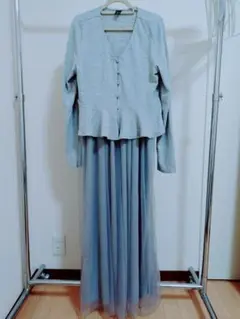 グレー ニット ロングワンピース 長袖