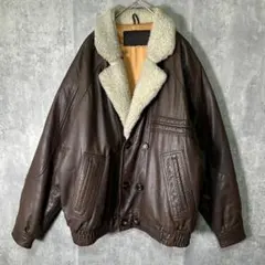 牛革 レザー フライトジャケット ボア襟 中綿 茶色 ヴィンテージ 肩パッドなし