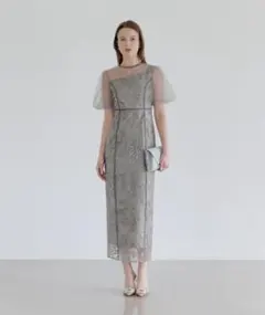 【Leja】アシンメトリーシアーフラワーワンピースドレス結婚式お呼ばれ 二次会✨️