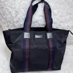 【美品】ポールスミス　トートバッグ　ナイロン レザー　マルチストライプ　黒