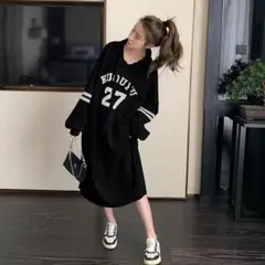 即日発送 パーカーワンピ　スウェット　ワンピース　ゆったり　ブラック　②