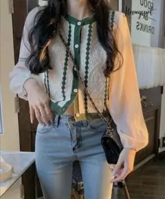 SHEIN 新品未使用 レースとシフォンの長袖ブラウス