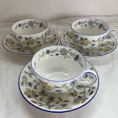 【イギリス製】ミントン 「ハドンホール ブルー」ティーカップ＆ソーサー3客セット