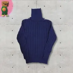 00's vintage ケーブル ニット 紺 タートルネック カジュアル 古着