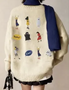 キャラクター刺繍オーバーサイズニットセーター