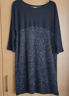 ex pressive 黒とグレーのツイード七分袖ワンピース