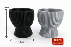 リブデザイン植木鉢 黒・銀 2個セット