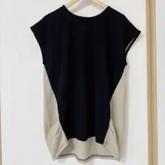 新品 navy ネイビー 異素材切替 プルオーバー L ブラック×ベージュのサムネイル