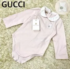 新品✨GUCCI 女の子　ベビー　長袖　ロンパース　6-9m　ピンク　くま　ロゴのサムネイル