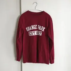 ロンT 長袖Tシャツ カットソー　赤　レッド　S M 文字プリント