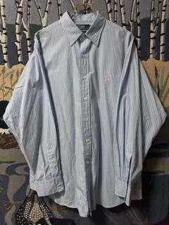 【美品】90s Polo Ralph Lauren 長袖シャツ 水色ストライプ