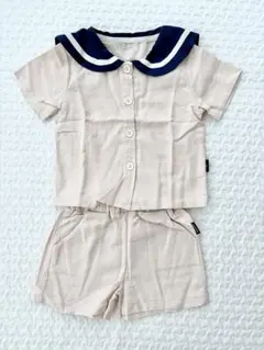 【新品未使用】セーラー襟 セットアップ 90 ベージュ 半袖 夏服 訳あり