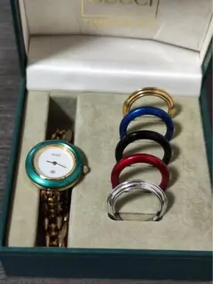 稼働品 GUCCI チェンジングベゼル レディース腕時計 白色文字盤 新品電池