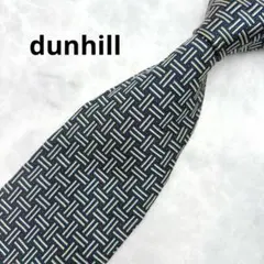 ダンヒル ネクタイ 英国製 ネイビー 幾何学格子柄 シルク