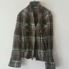 襟ワイヤー入り チェック柄 ネルシャツ