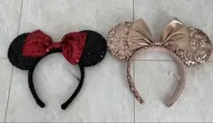 ミニーマウス風カチューシャと金色カチューシャ2個セット