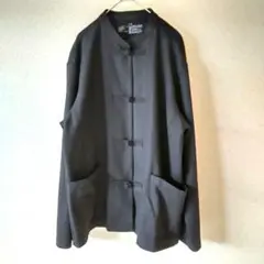 美品！MUJIストレッチ起毛 結び釦シャツ 黒L-XL 無印良品チャイナカンフー
