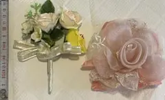 コサージュ２つ　ピンク黄色