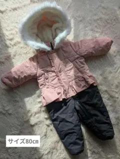 サイズ80　ベビースノーウエア　ジャンプスーツ　ピンク✕チャコールグレー　女の子