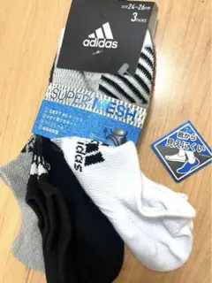 新品 ３足セット★アディダスソックス24〜26 メッシュ　通気性　生地丈夫　薄手